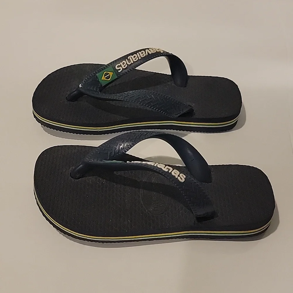 New BABY BRAZIL LOGO FLIP FLOPS NAVY BLUE size 25-26 usa 9/10c blue flip sandal